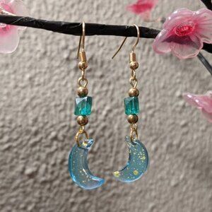 Elegant Gold and Blue Moon Earrings